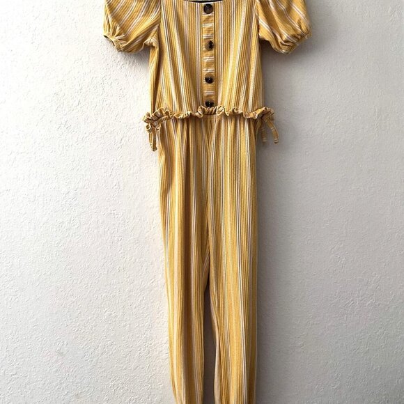 SUNSET SKY YELLOW & WHITE STRIPE JUMPSUIT - Picture 2 of 11